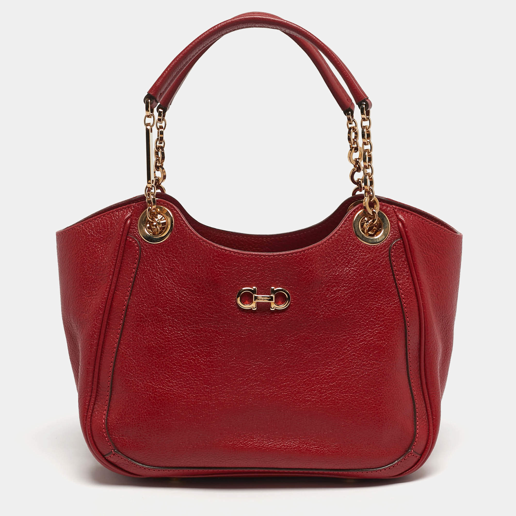 Pre Owned Salvatore Ferragamo Betulla Red Leather Tote