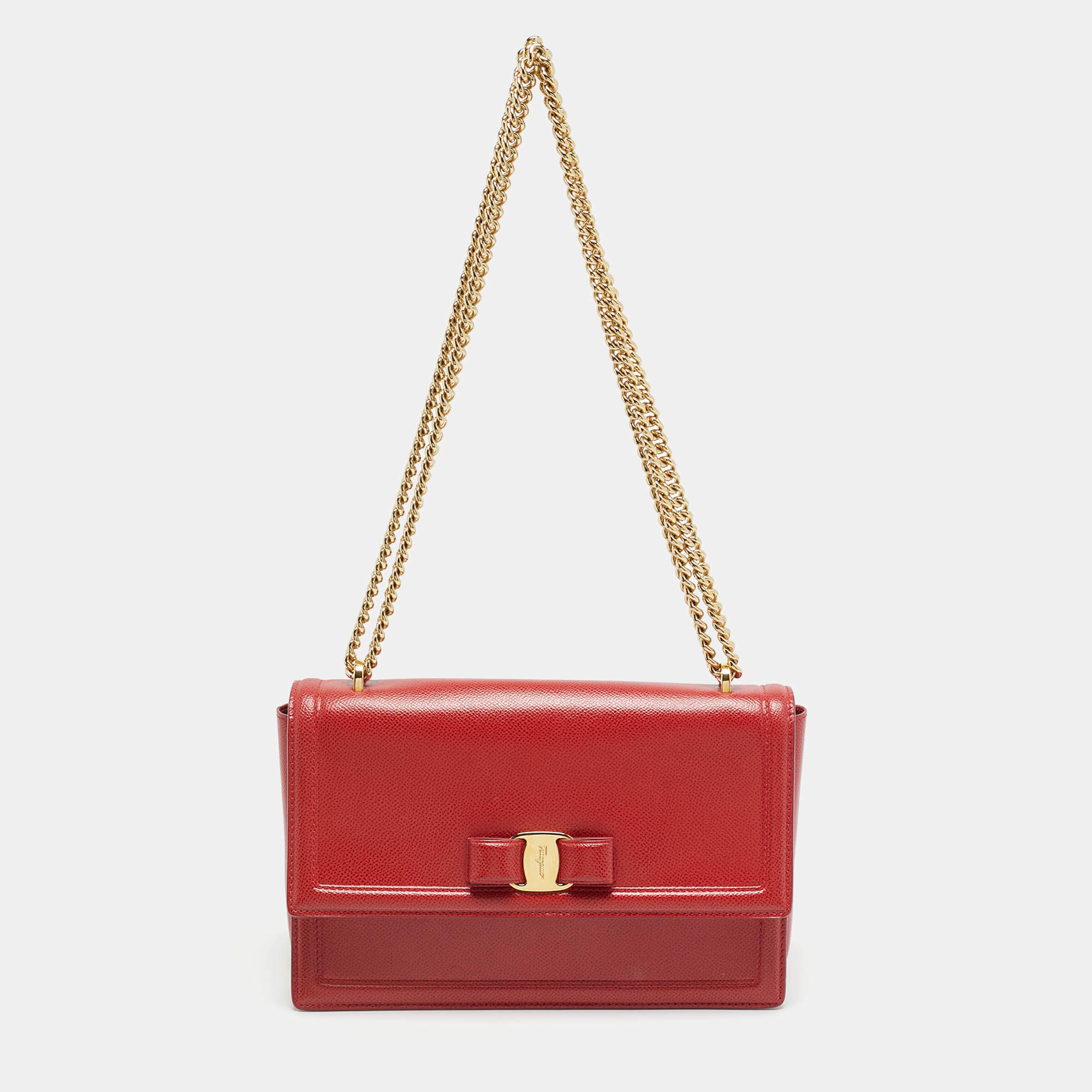 Pre Owned حقيبة كتف سالفاتوري فيراغامو جلد سافياتو زهري بربطة فيرا وسلسلة 