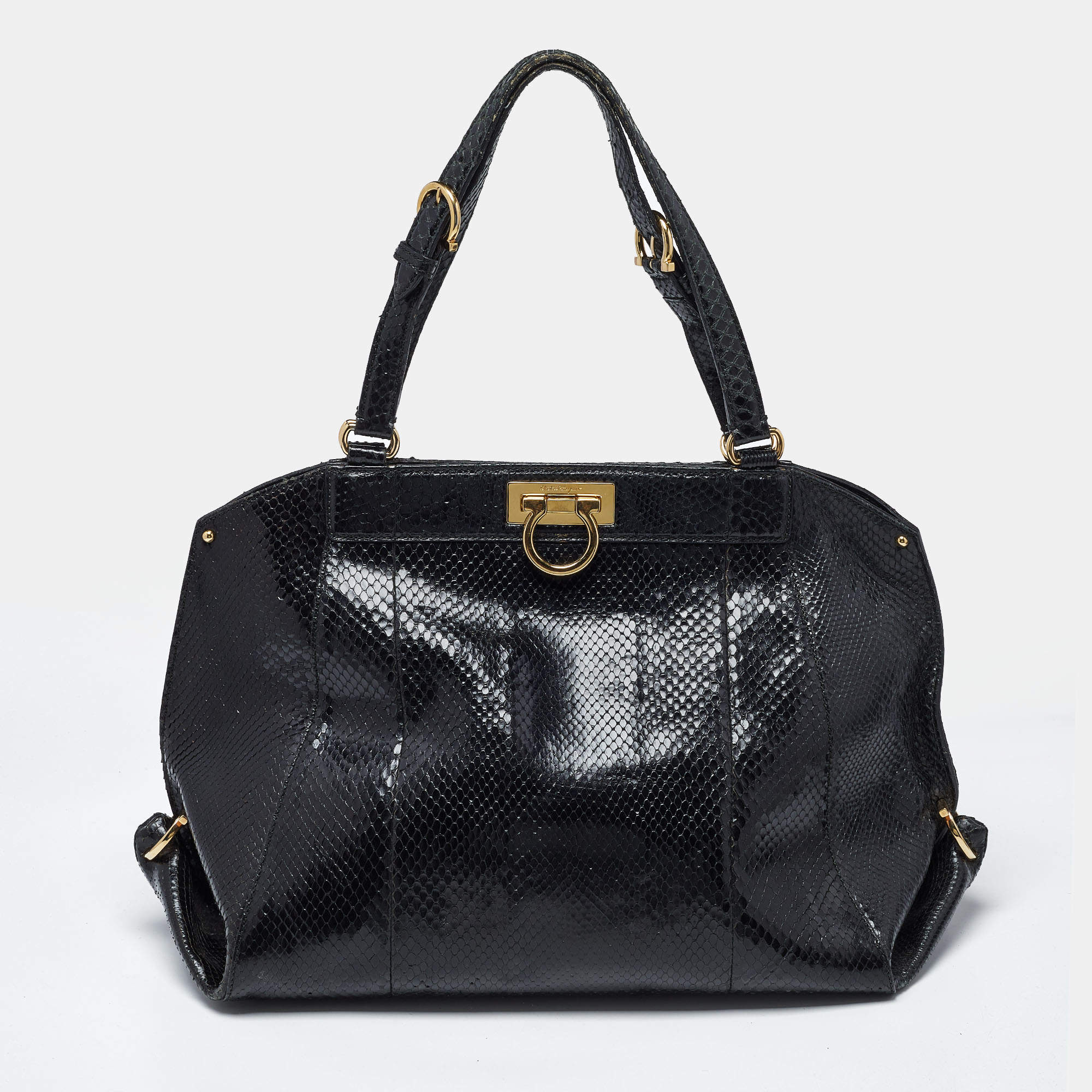 مملوكة مسبقًا Salvatore Ferragamo Gancio Black Python Satchel