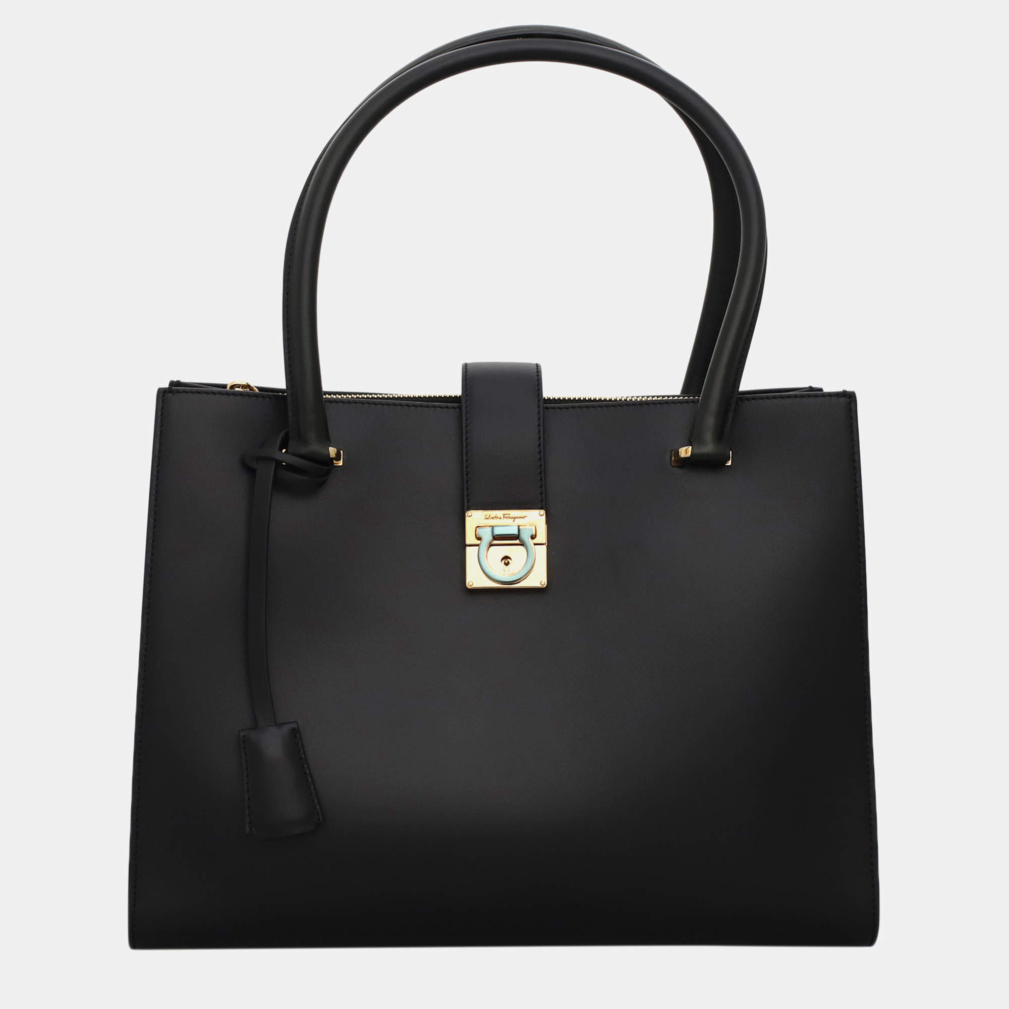 Pre Owned Salvatore Ferragamo Marlene Black Calf Leather Tote Bag
