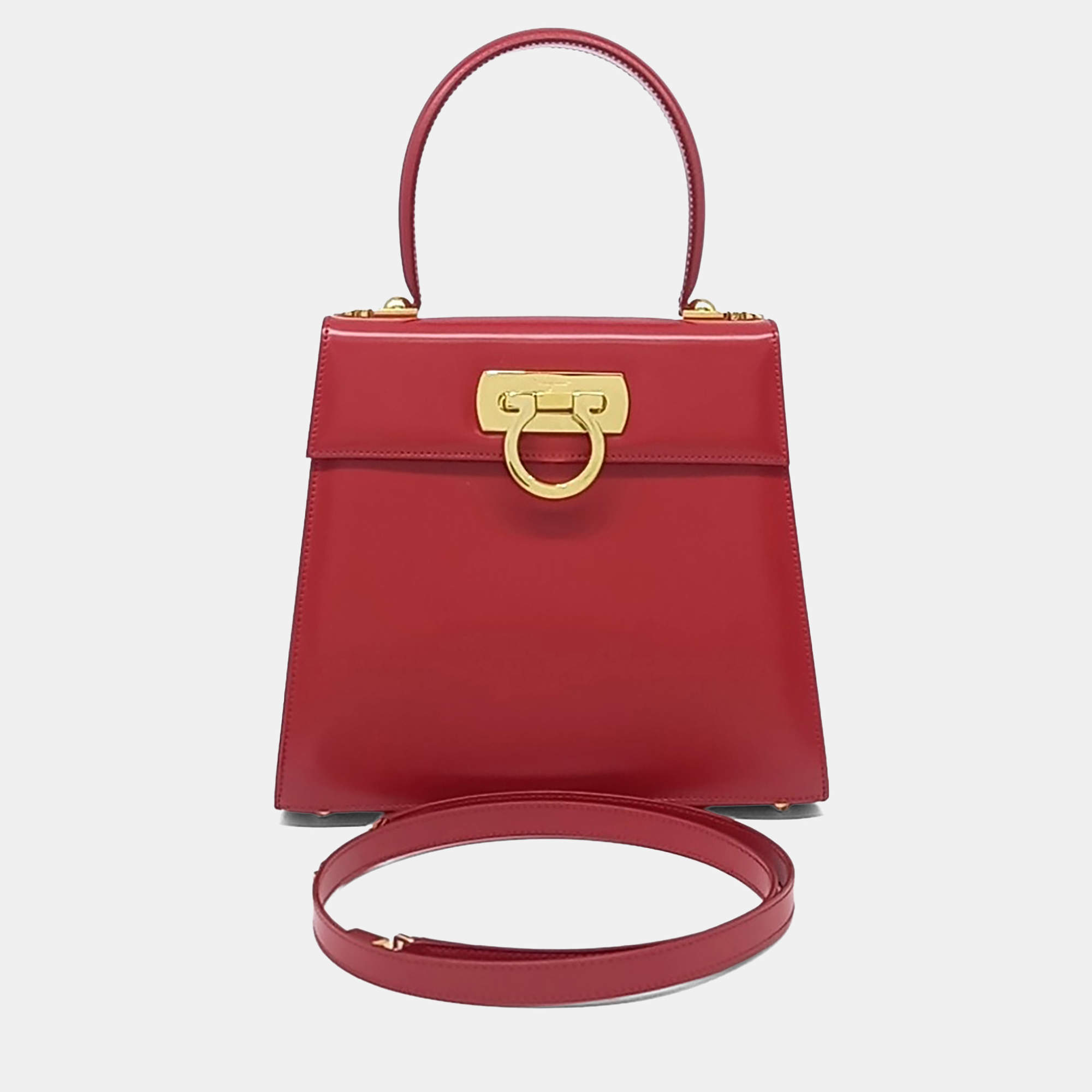 Pre Owned Salvatore Ferragamo Red Leather Kelly Bag Medium