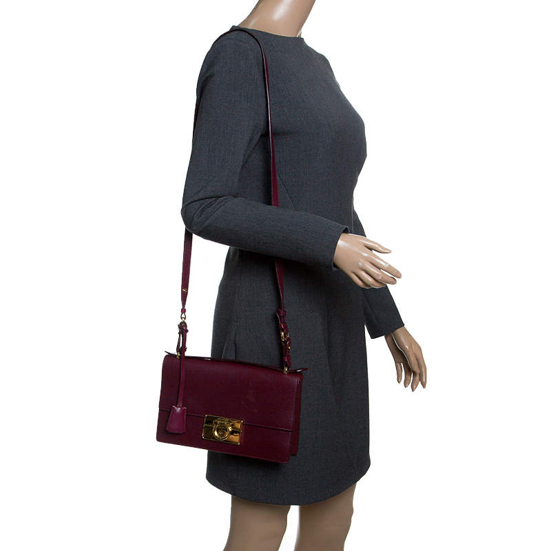 Salvatore Ferragamo Burgundy Leather Aileen Gancio Shoulder bag