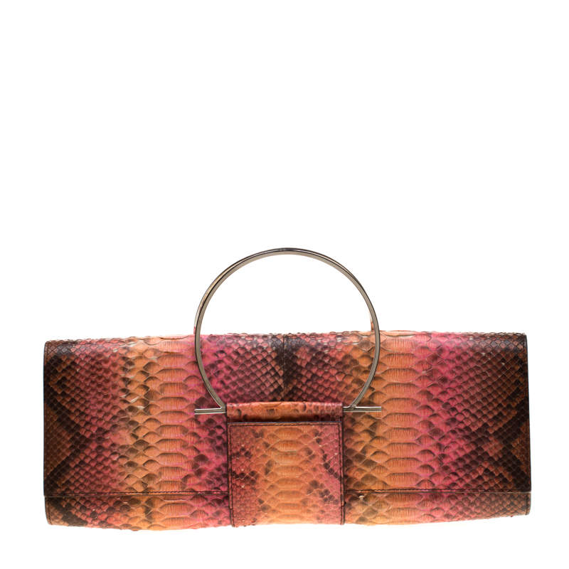 Pre Owned Salvatore Ferragamo Multicolour Python Leather Ring Handle Clutch