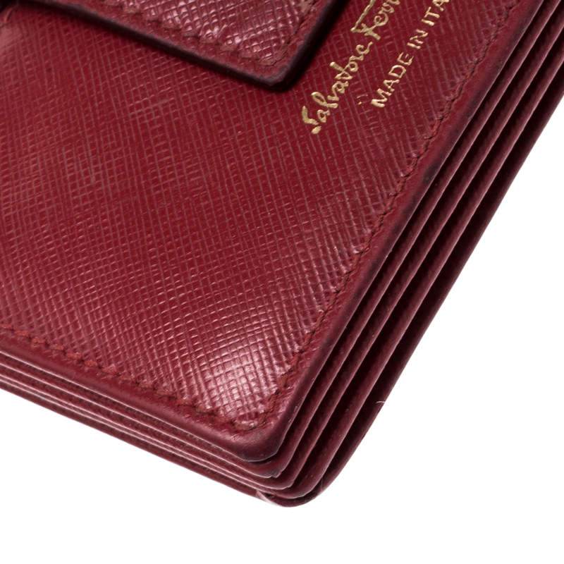 Salvatore Ferragamo Red Saffiano Leather Accordion Card Case