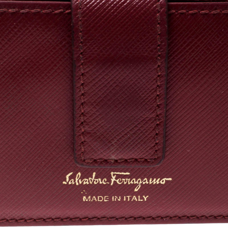 Salvatore Ferragamo Red Saffiano Leather Accordion Card Case