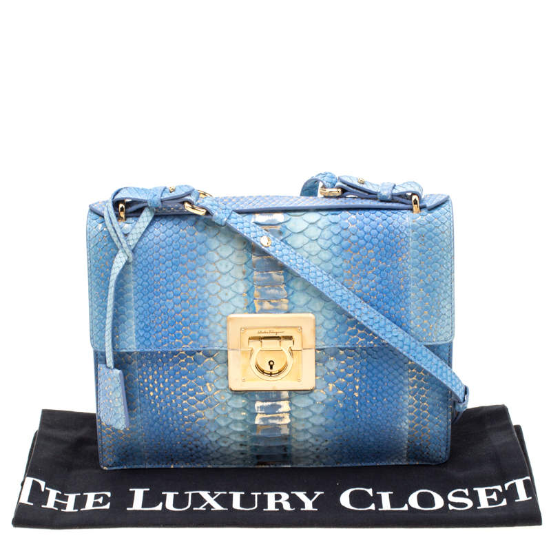 Salvatore Ferragamo Blue Saffiano Leather Rory Chain Bag - Yoogi's Closet