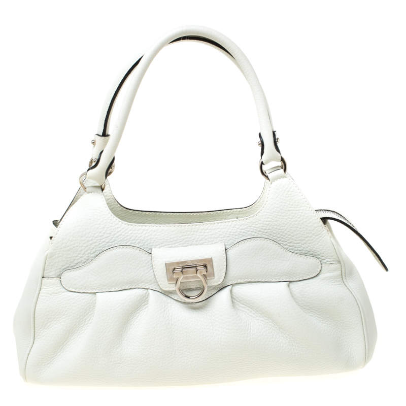 مملوكة مسبقًا Salvatore Ferragamo White Leather Satchel