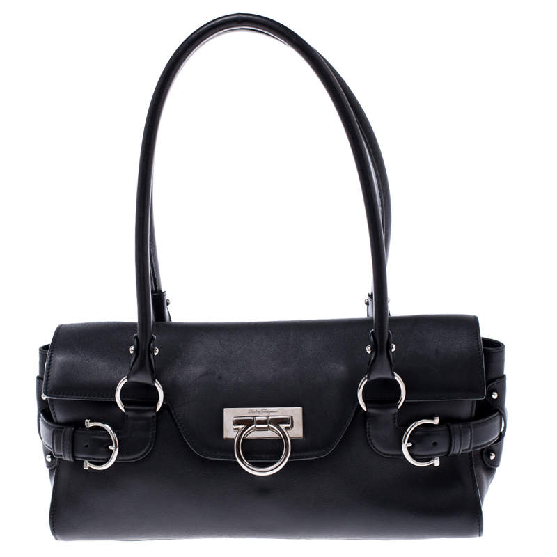 Pre Owned Salvatore Ferragamo Black Leather Gina Satchel