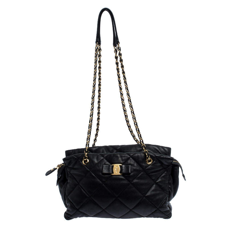 مملوكة مسبقًا Salvatore Ferragamo Black Quilted Leather Ginette Chain Shoulder Bag
