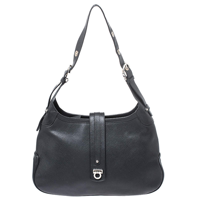 Pre Owned Salvatore Ferragamo Black Leather Hobo