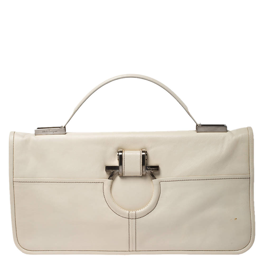 Pre Owned حقيبة يد علوية سالفاتوري فيرغامو Gancini  جلد كريمي