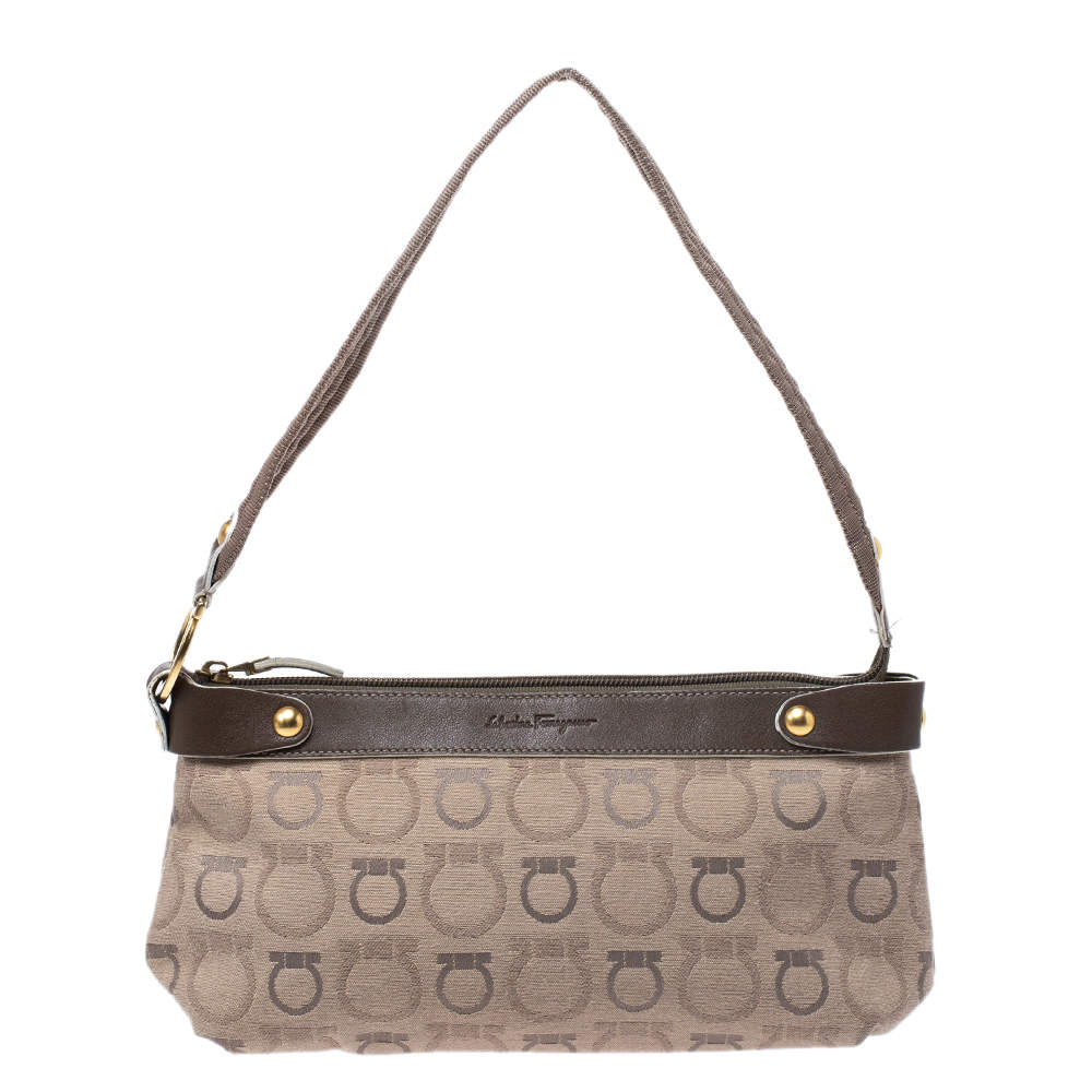 Pre Owned حقيبة كتف سالفاتوري فيراغامو كانفاس بيج غانسيني مطبوع وجلد