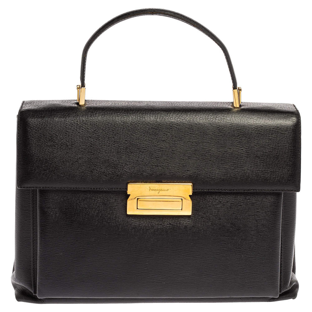 Pre Owned Salvatore Ferragamo Black Leather Top Handle Bag