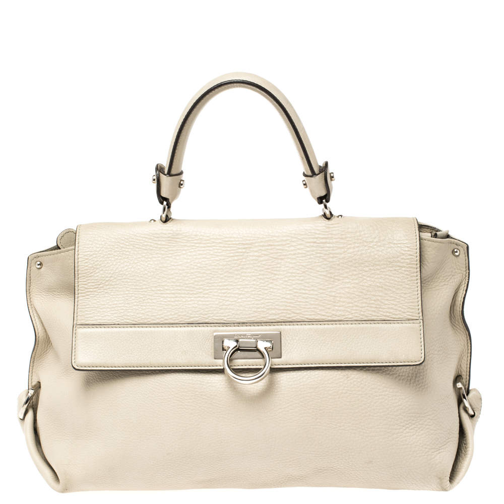 Pre Owned Salvatore Ferragamo Beige Leather Large Sofia Top Handle Bag