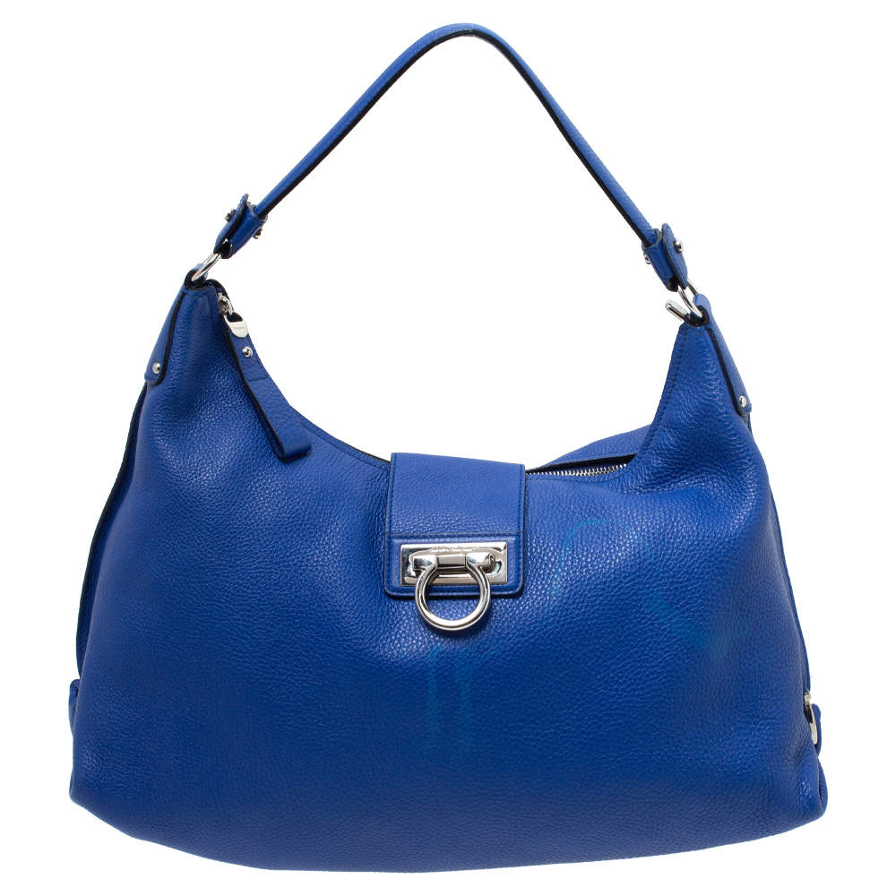 Pre Owned Salvatore Ferragamo Blue Leather Fanisa Hobo