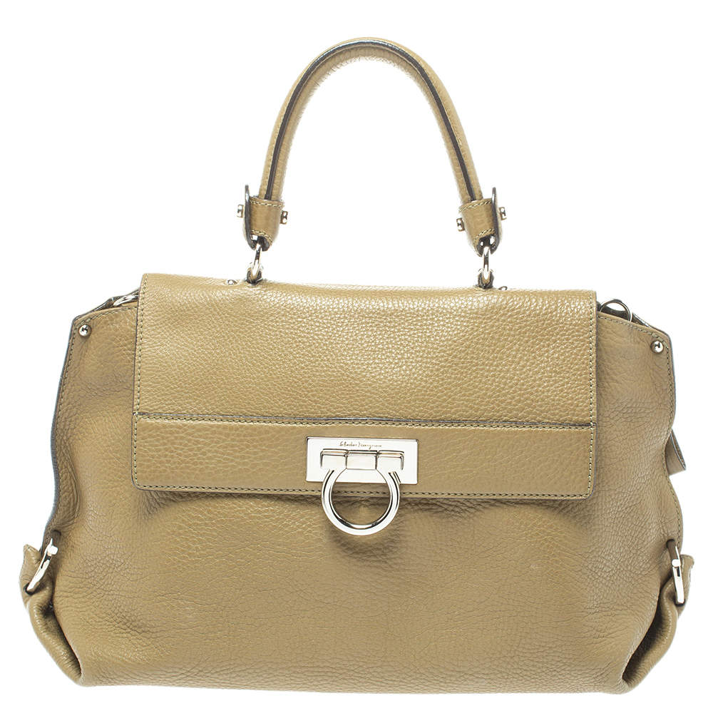 Pre Owned حقيبة سالفاتورى فيراغامو يد علوية سوفيا جلد خضراء زيتونية