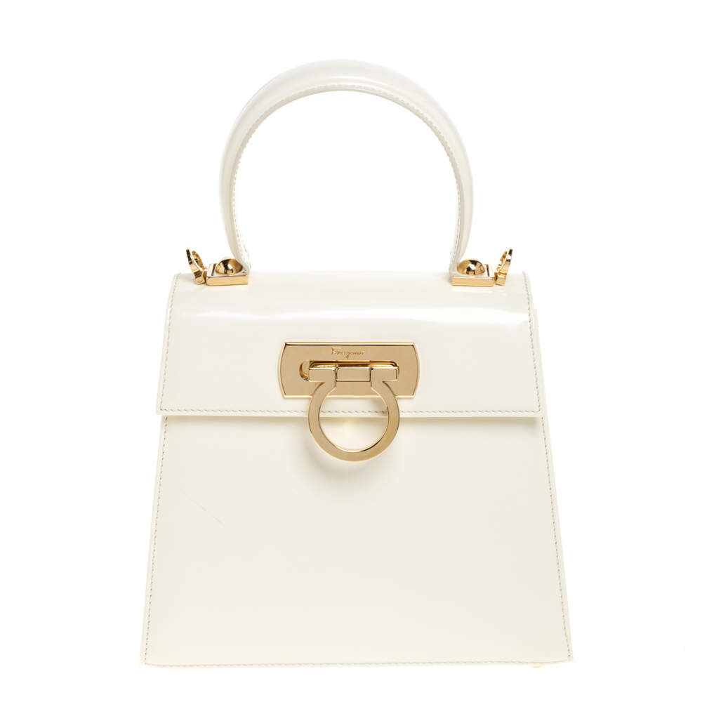 مملوكة مسبقًا  حقيبة  سالفاتوري فيراغامو بيد علوية كيلي جلد لامعة كريمية