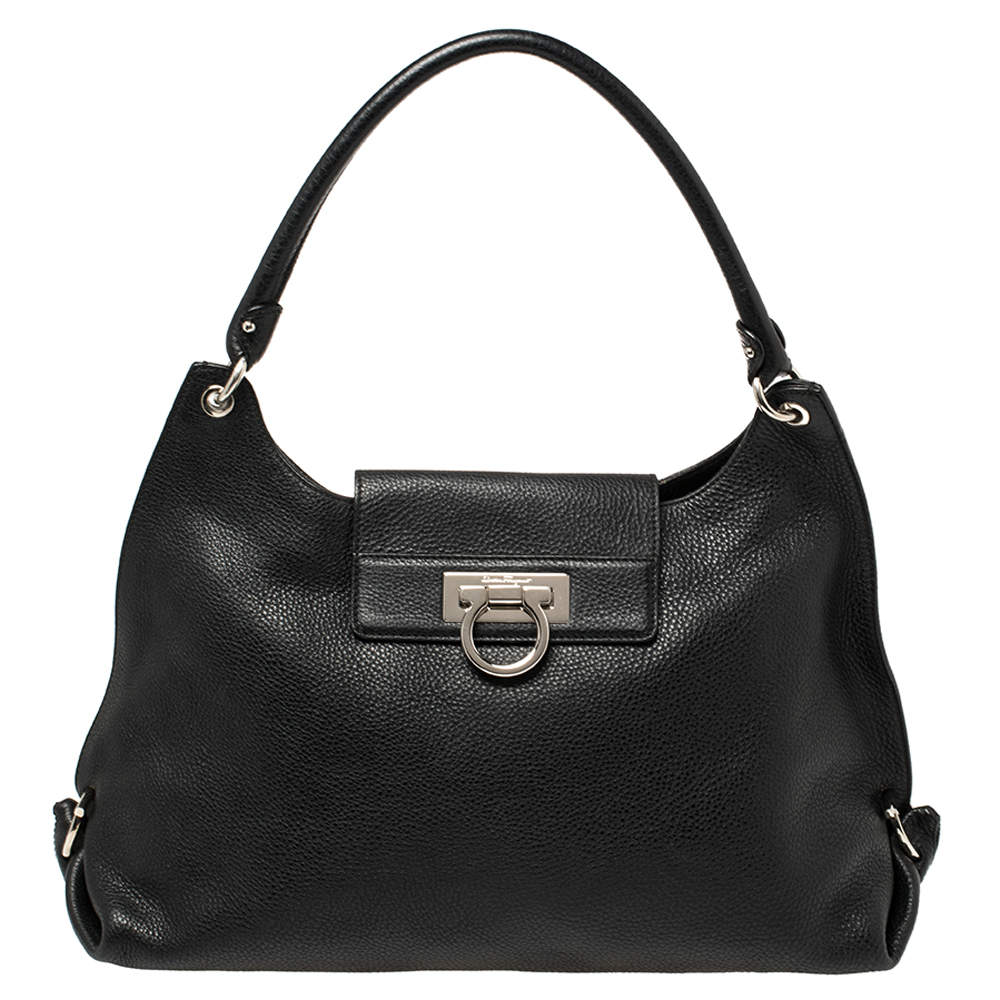Pre Owned Salvatore Ferragamo Black Leather Fanisa Hobo