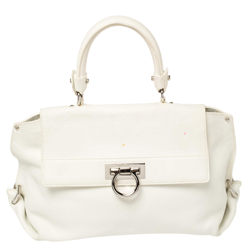 Pre Owned Salvatore Ferragamo White Leather Medium Sofia Top Handle Bag