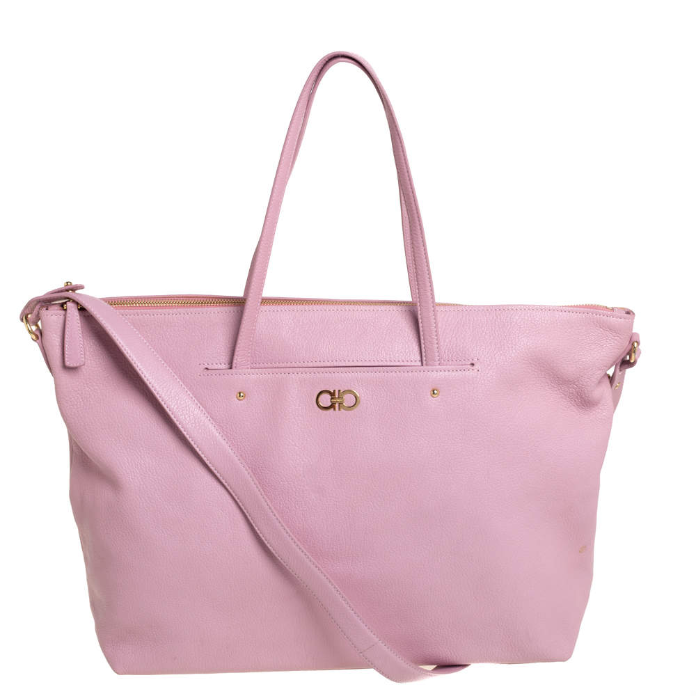 Pre Owned Salvatore Ferragamo Pink Leather Mika Tote