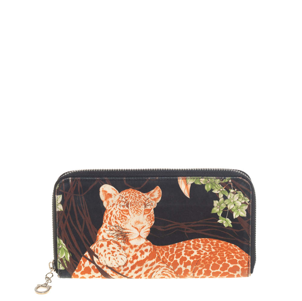 Pre Owned Salvatore Ferragamo Multicolor Jungle Scarf Print Zip Around Wallet