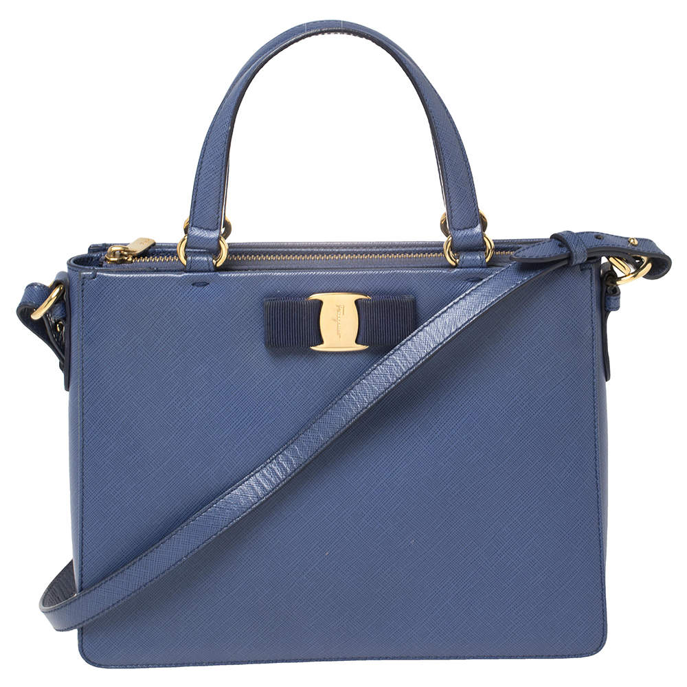 Pre Owned حقيبة يد سالفاتوري فيراغامو فيونكة فارا جلد أزرق