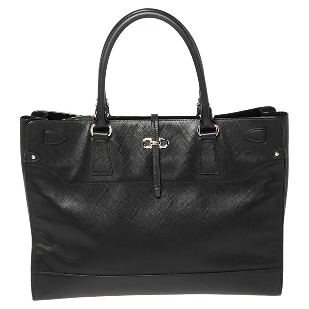 Pre Owned Salvatore Ferragamo Black Leather Large Briana Tote