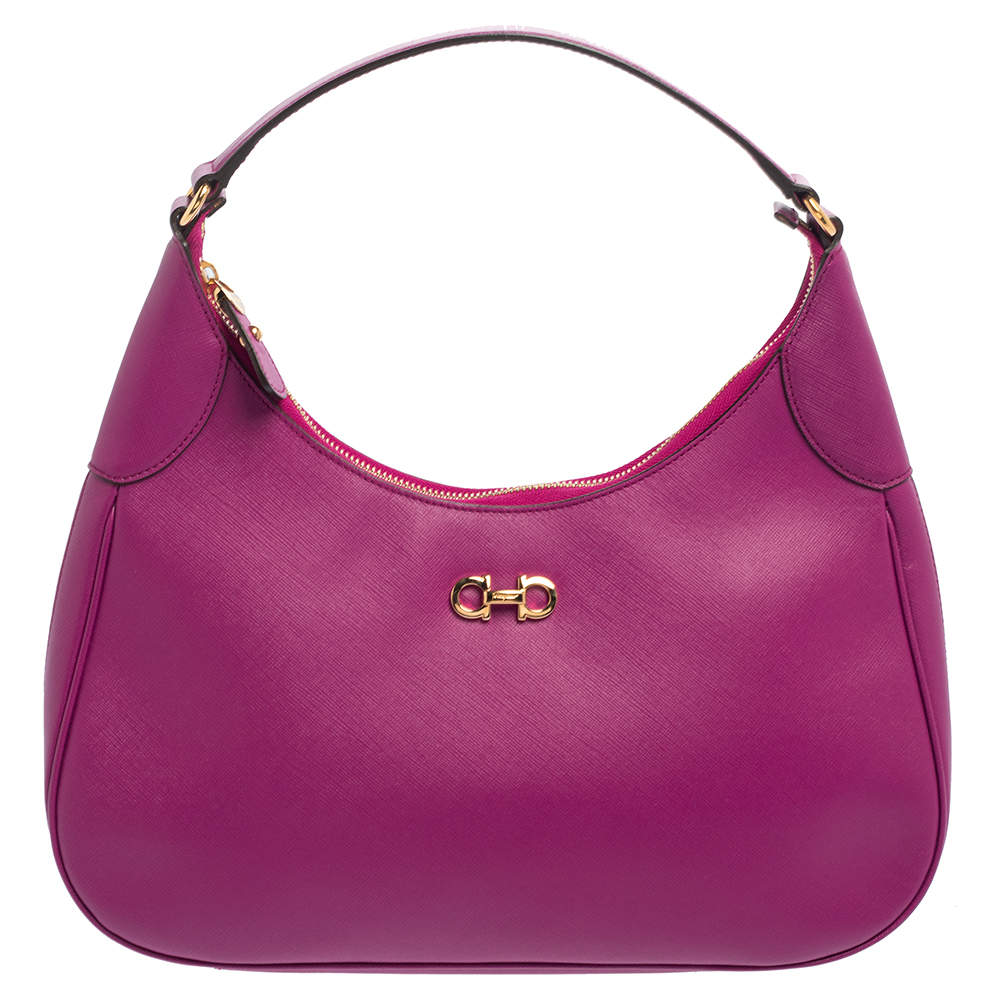 Pre Owned Salvatore Ferragamo Magenta Leather Gancini Romana Hobo