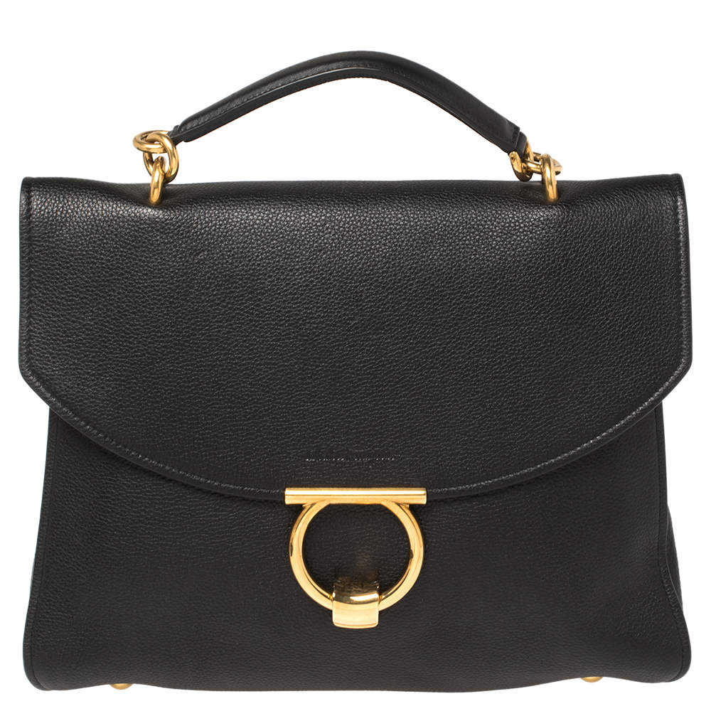 FERRAGAMO: Margot hammered leather bag - Black Cherry