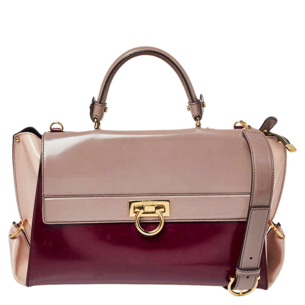 Salvatore Ferragamo Multicolor Patent Leather Large Sofia Top Handle Bag