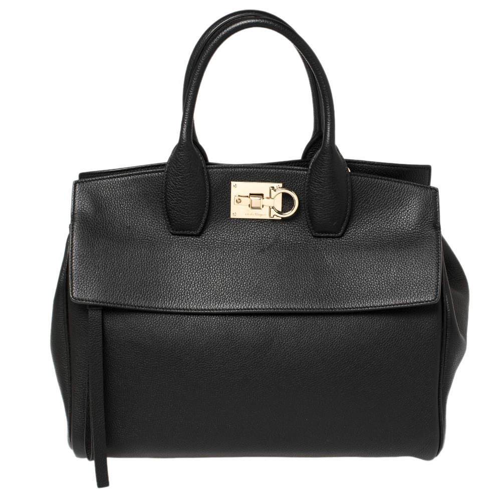 Pre Owned حقيبة يد توتس سالفاتوري فيراغامو ستديو جلد أسود متوسطة 