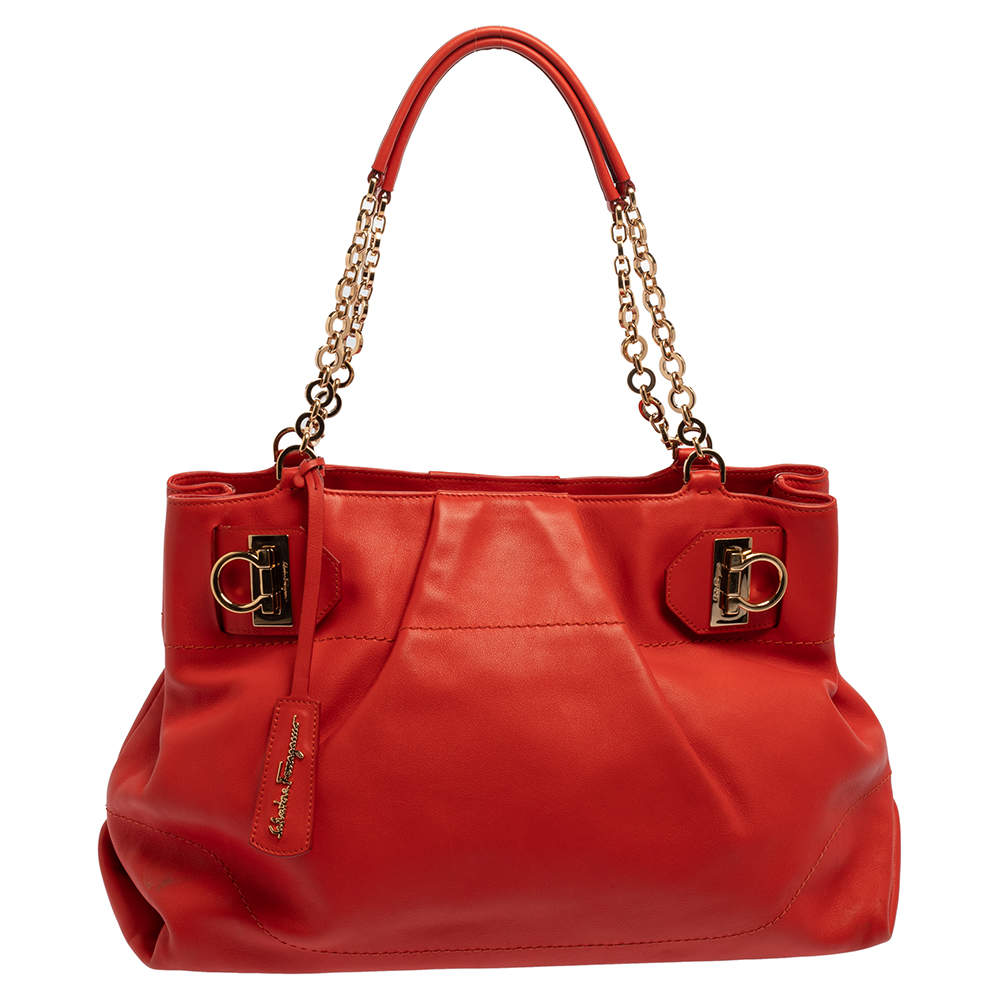 Pre Owned حقيبة يد توتس سالفاتوري فيراغامو سلسلة جلد حمراء