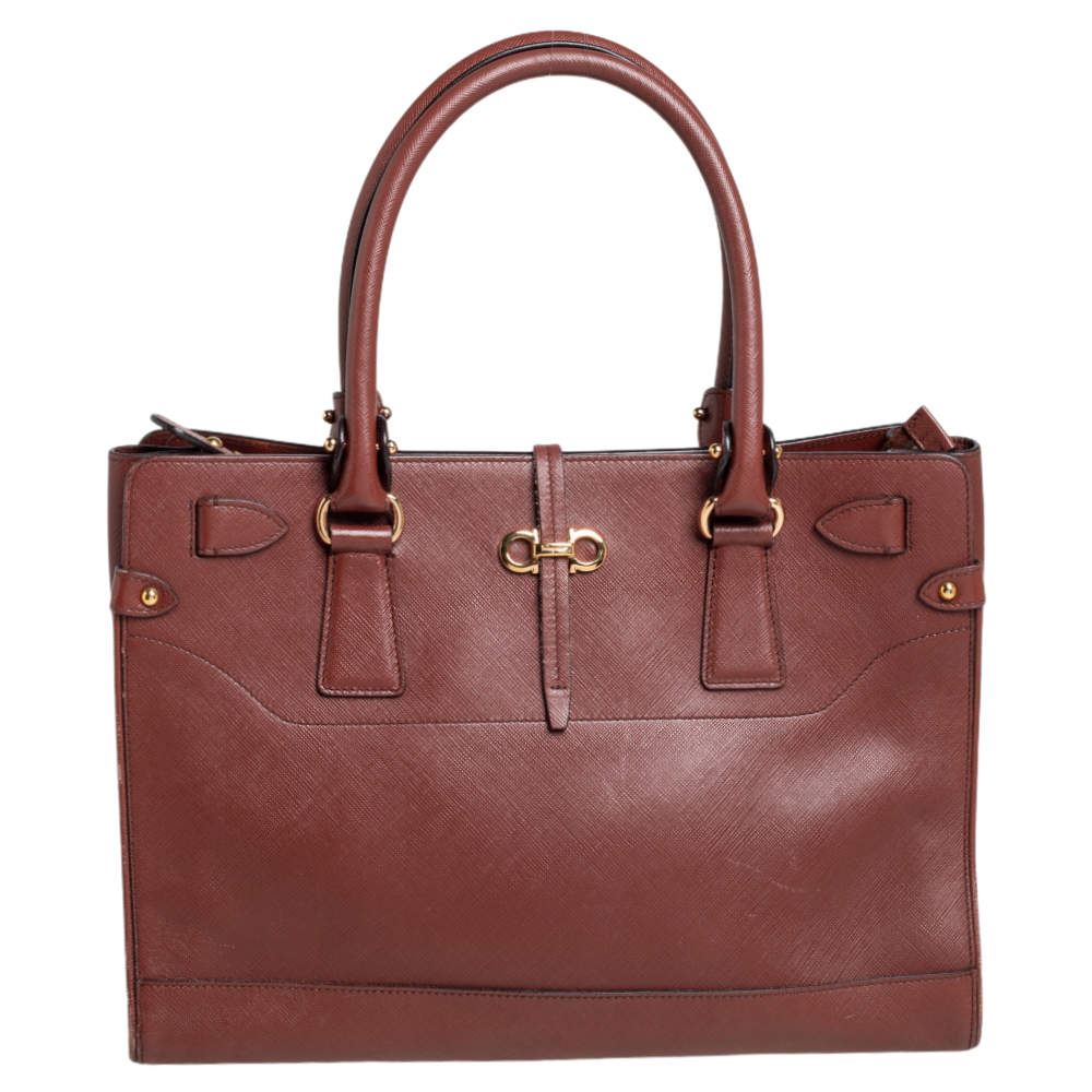 Pre Owned Salvatore Ferragamo Brown Leather Batik Tote