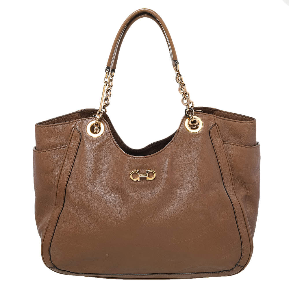 Pre Owned حقيبة يد توتس سالفاتوري فيراغامو بيتولا جلد بنية 