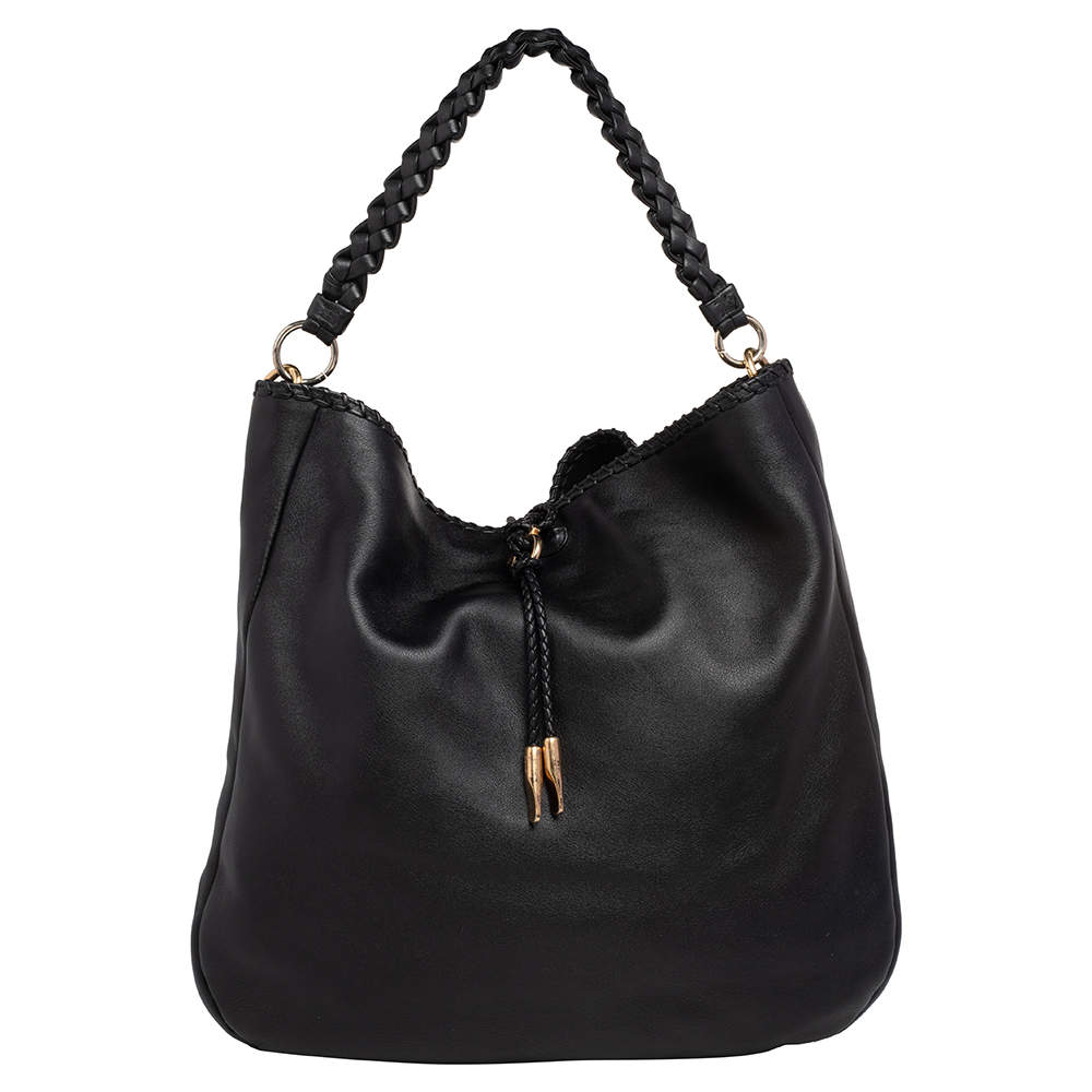 Pre Owned Salvatore Ferragamo Black Leather Hobo 