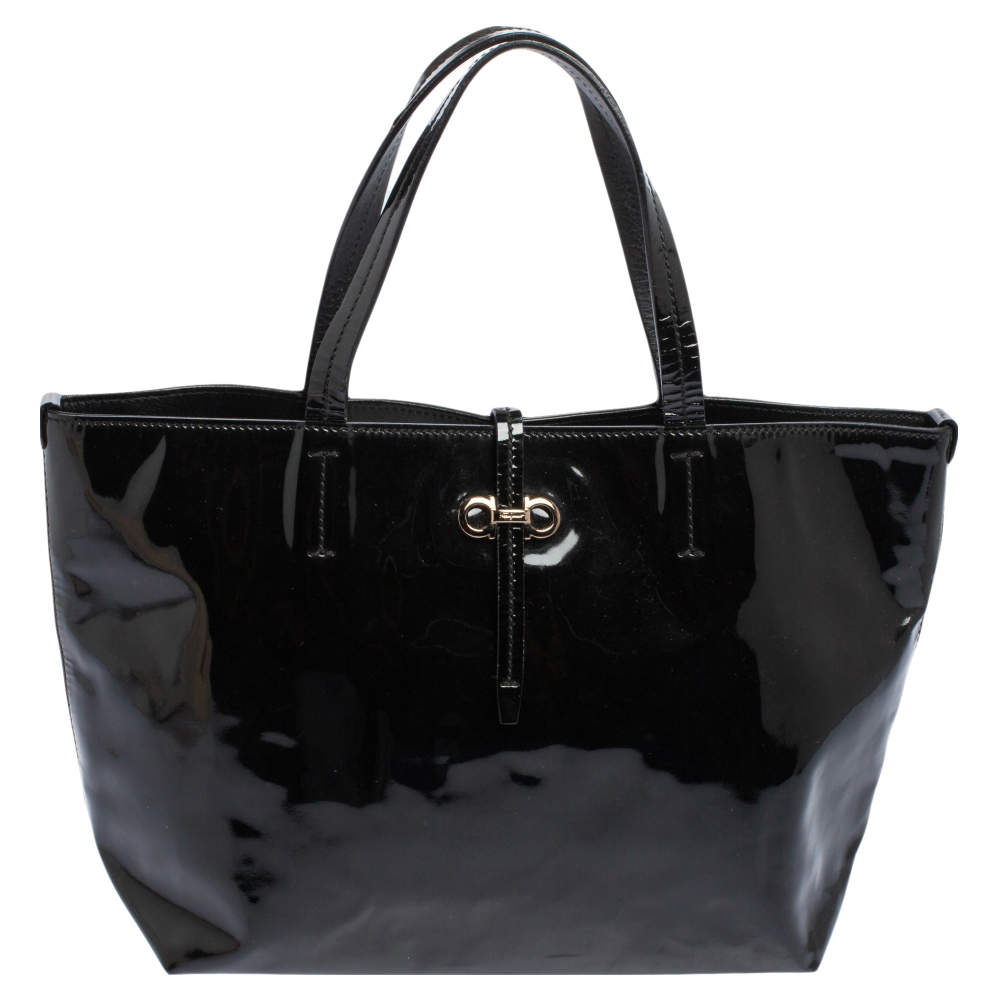 مملوكة مسبقًا Salvatore Ferragamo Black Patent Leather Bice Tote