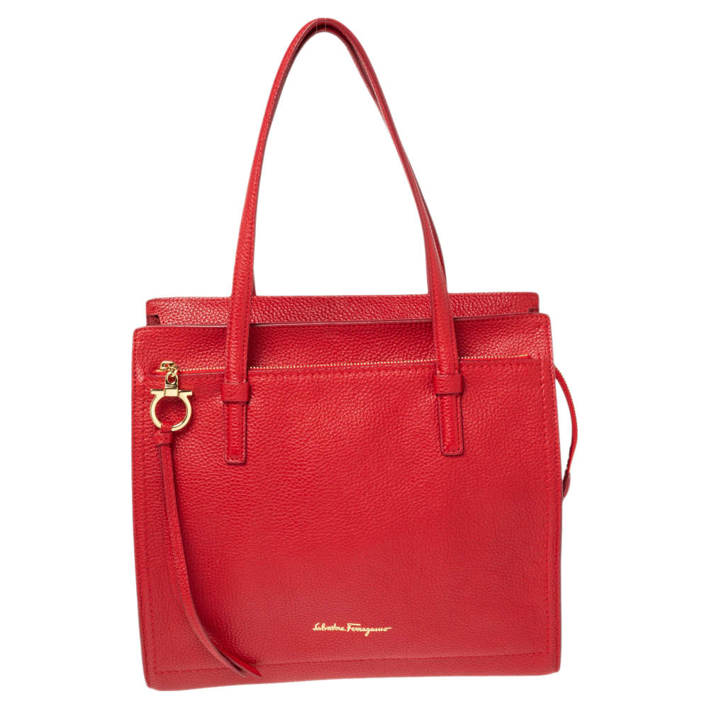 مملوكة مسبقًا Salvatore Ferragamo Red Leather Medium Amy Tote