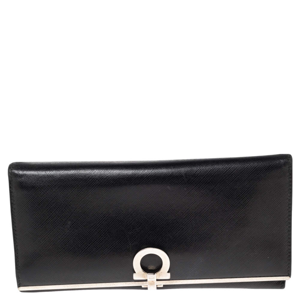 Salvatore Ferragamo Black Leather Gancini Clip Continental Wallet Salvatore Ferragamo TLC