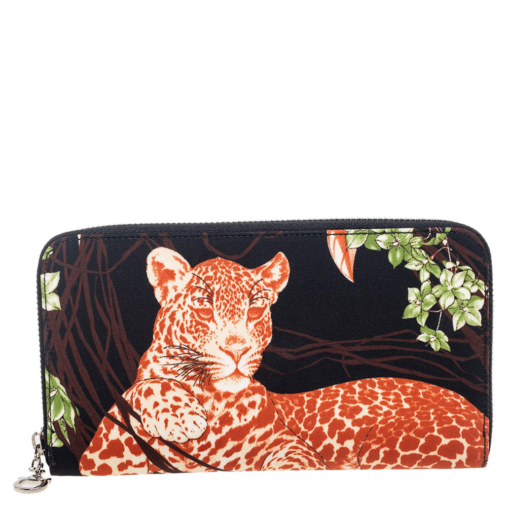 Pre Owned Salvatore Ferragamo Multicolor Jungle Print Fabric Zip Around Continental Wallet
