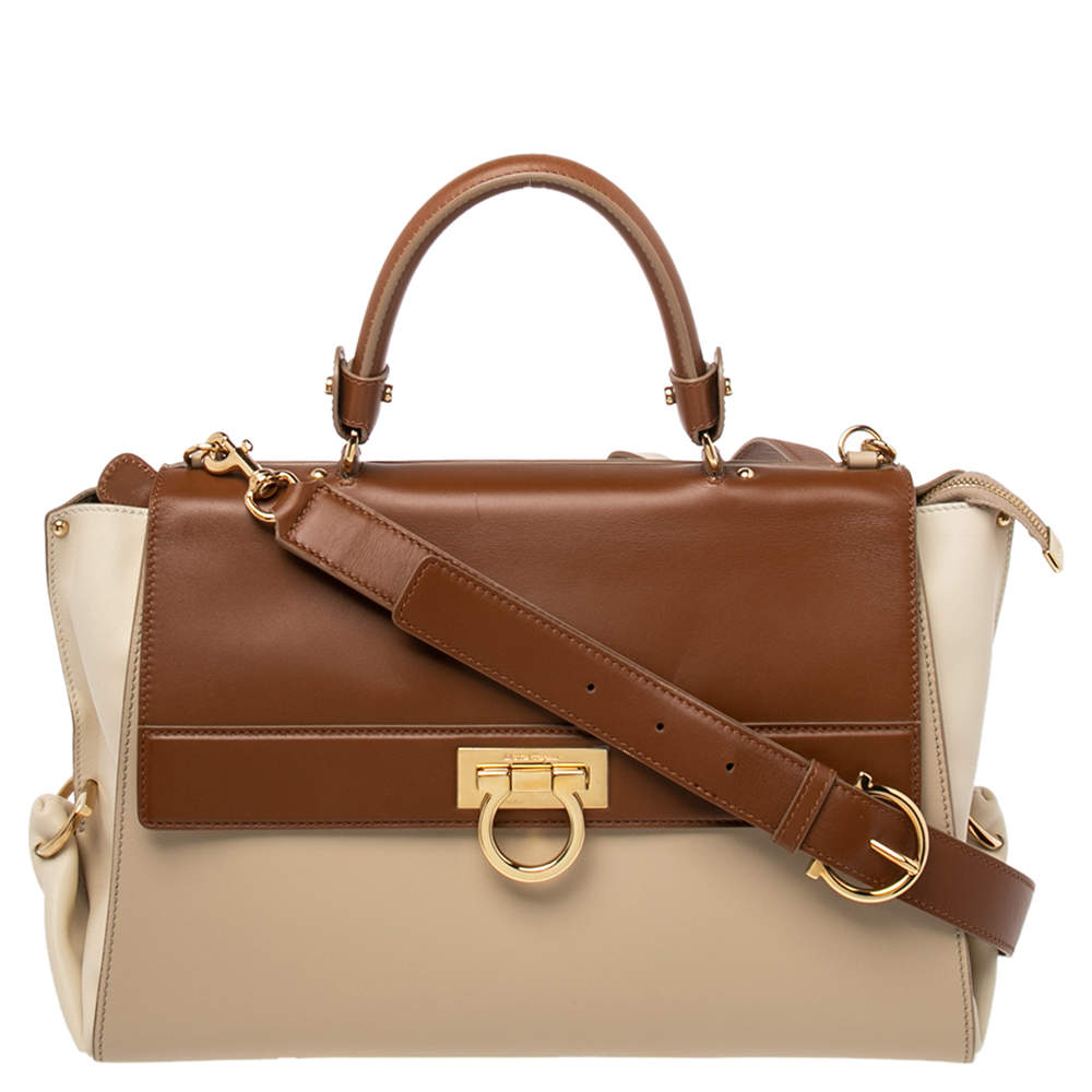  مملوكة مسبقًا حقيبة سالفاتوري فيراغامو صوفيا جلد ثلاثي اللون كبيرة بيد علوية
