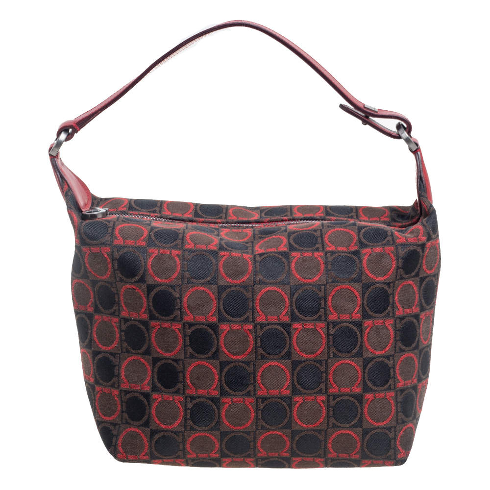 Pre Owned Salvatore Ferragamo Tricolor Gancini Canvas and Leather Trim Pochette