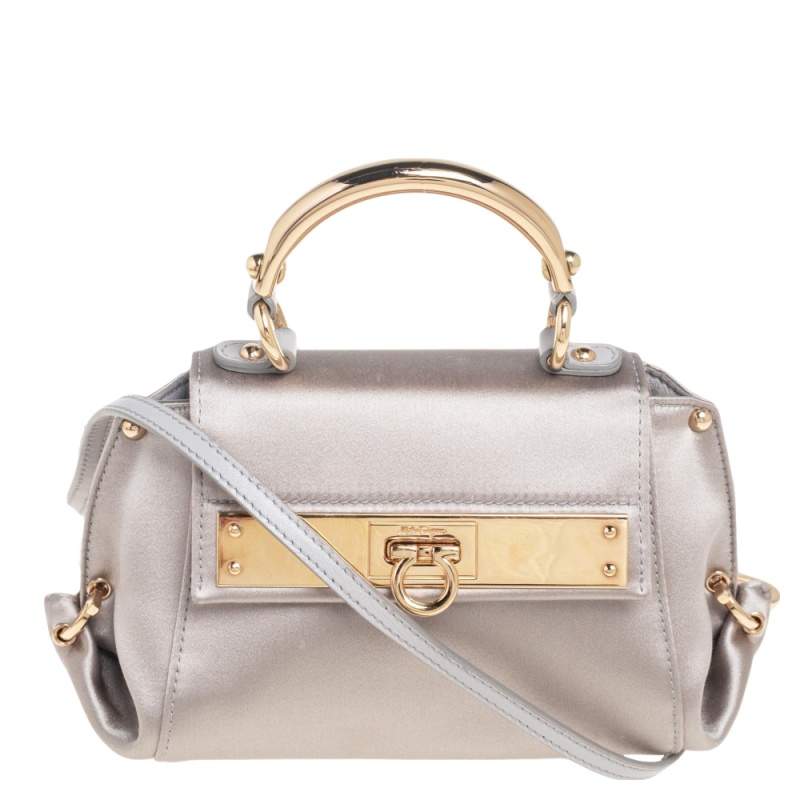Pre Owned Salvatore Ferragamo Grey Satin Mini Sofia Crossbody Bag