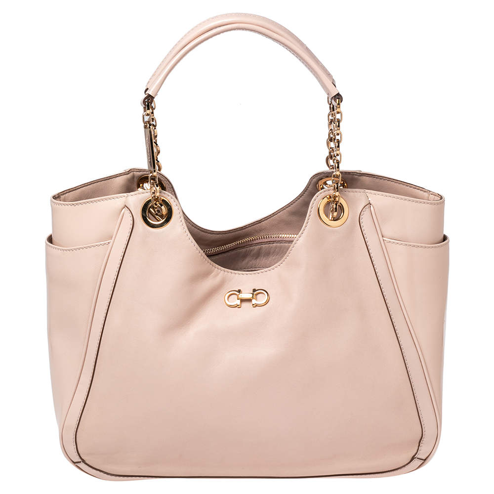 Pre Owned Salvatore Ferragamo Pink Leather and Patent Leather Betulla Tote