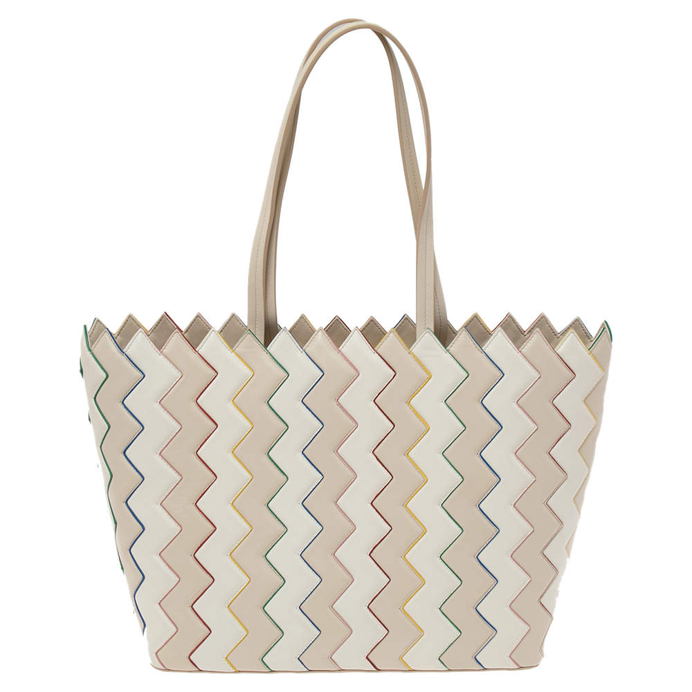 Pre Owned Salvatore Ferragamo Multicolor Zigzag Leather Tote