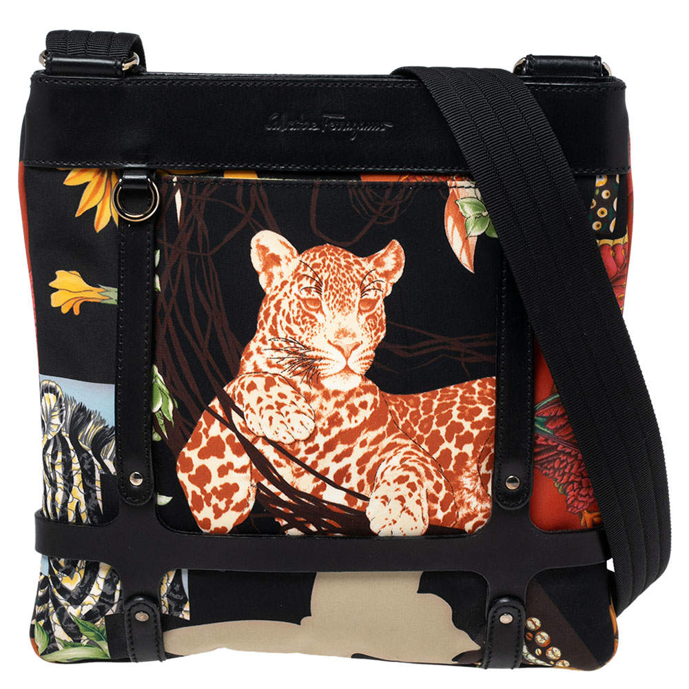 Pre Owned حقيبة كتف سالفاتوري فيراغامو جانغل سافاري جلد ونايلون متعدد الألوان مطبوع