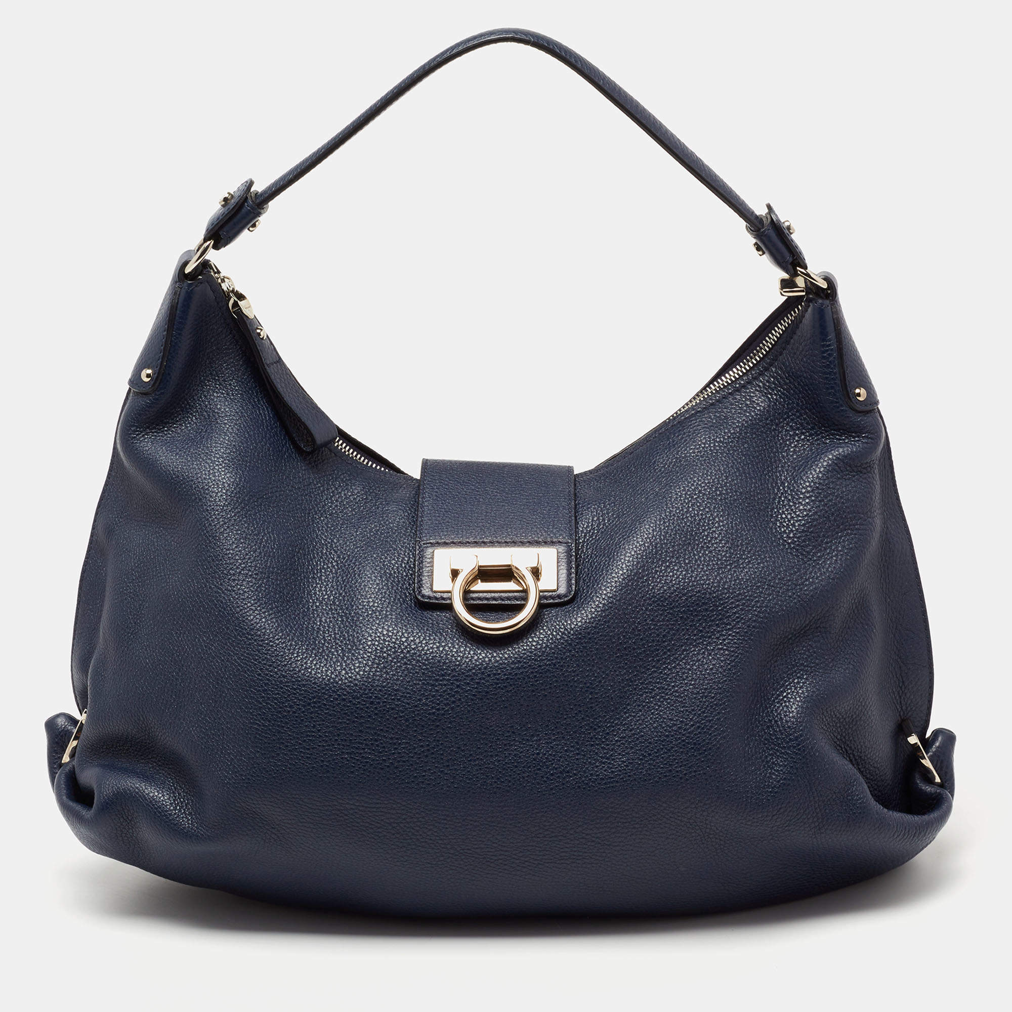 Pre Owned Salvatore Ferragamo Navy Blue Leather Fanisa Hobo