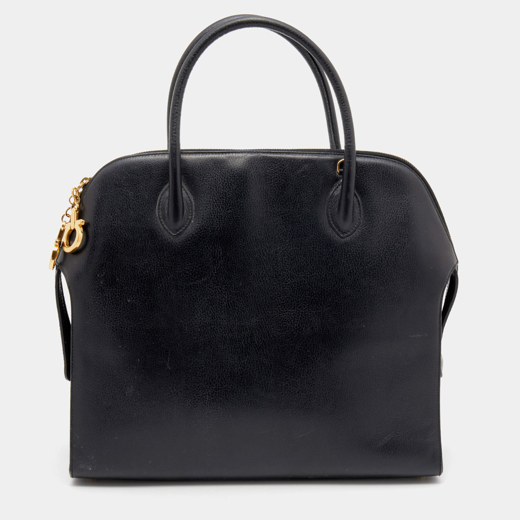 Pre Owned حقيبة ساتشل سالفاتوري فيراغامو غانتشيني جلد أسود