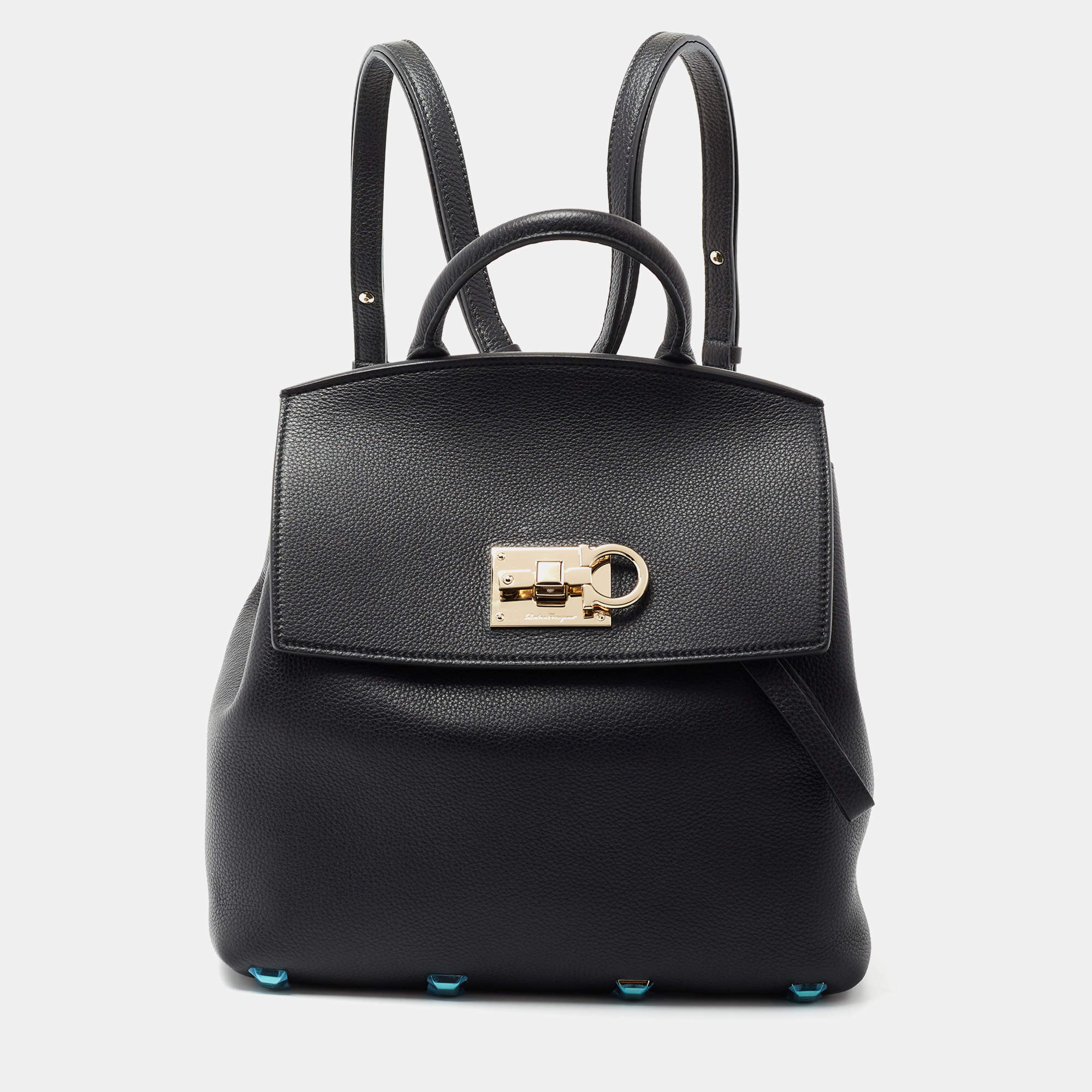 Salvatore Ferragamo Black Leather Studio Backpack