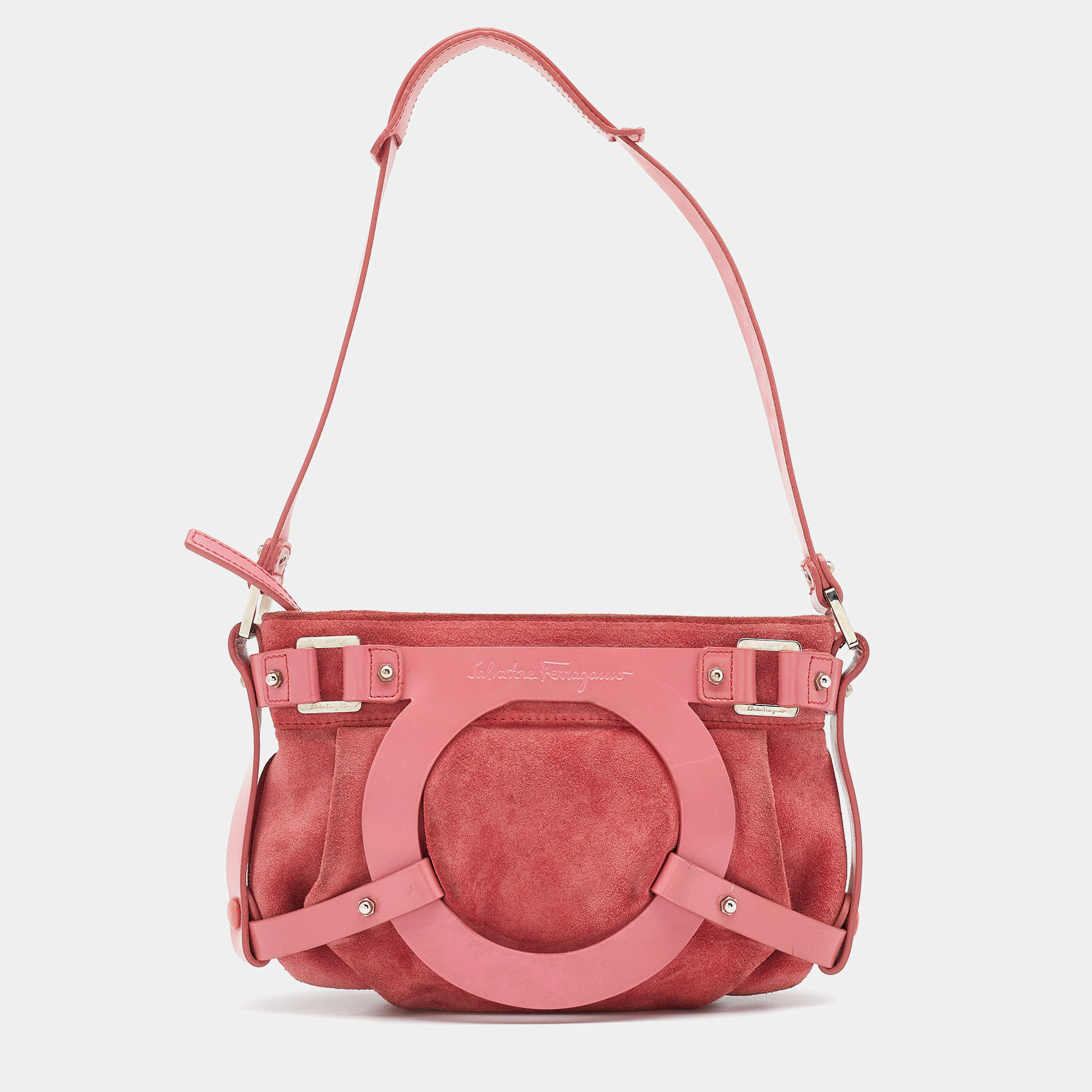 Salvatore Ferragamo Pink Suede and Leather Gancio Baguette