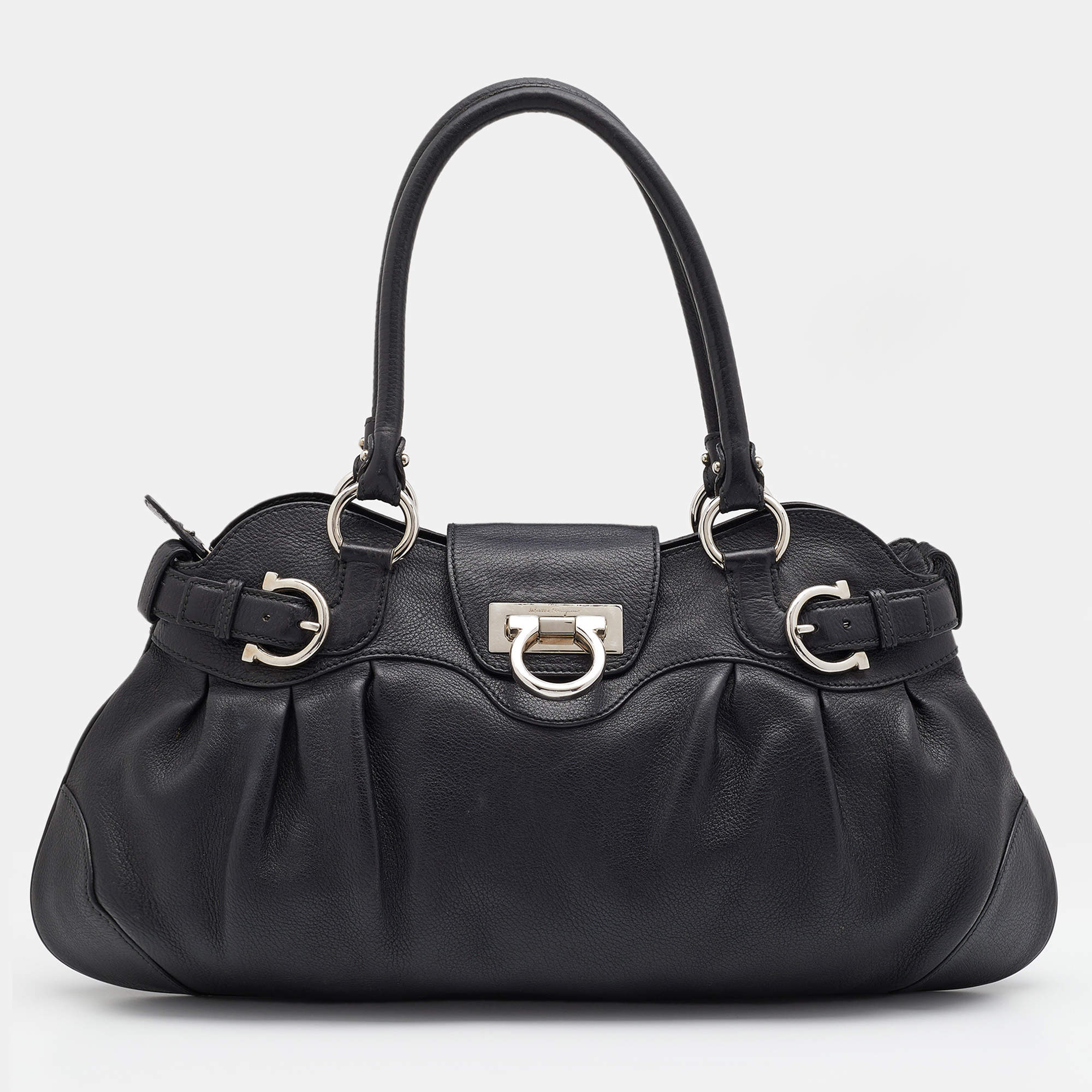 Pre Owned Salvatore Ferragamo Black Leather Marisa Satchel